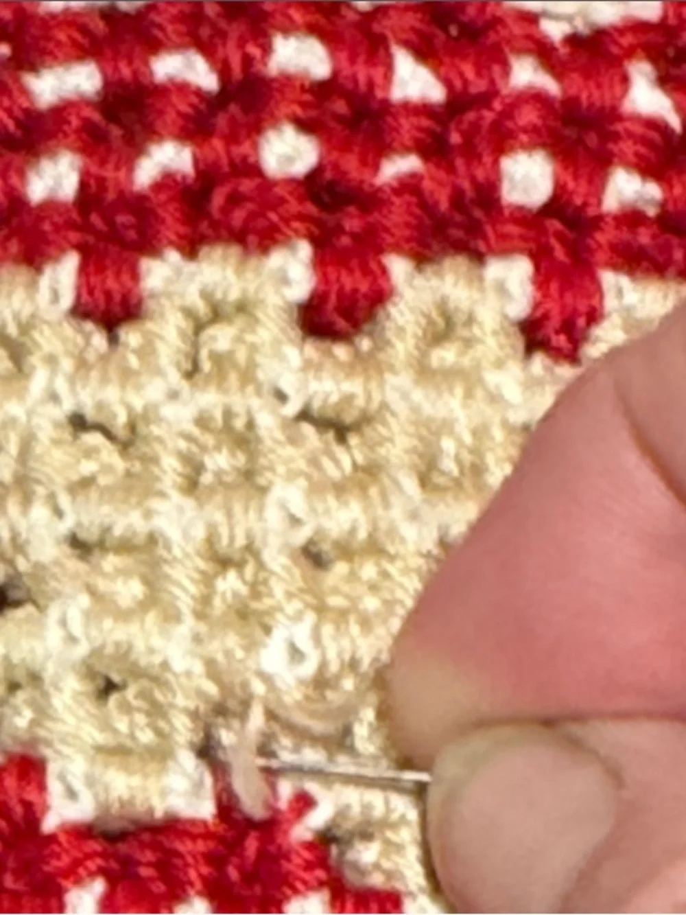 Handmade Red and Cream Crochet Pot Holder or Hot Pad for Table